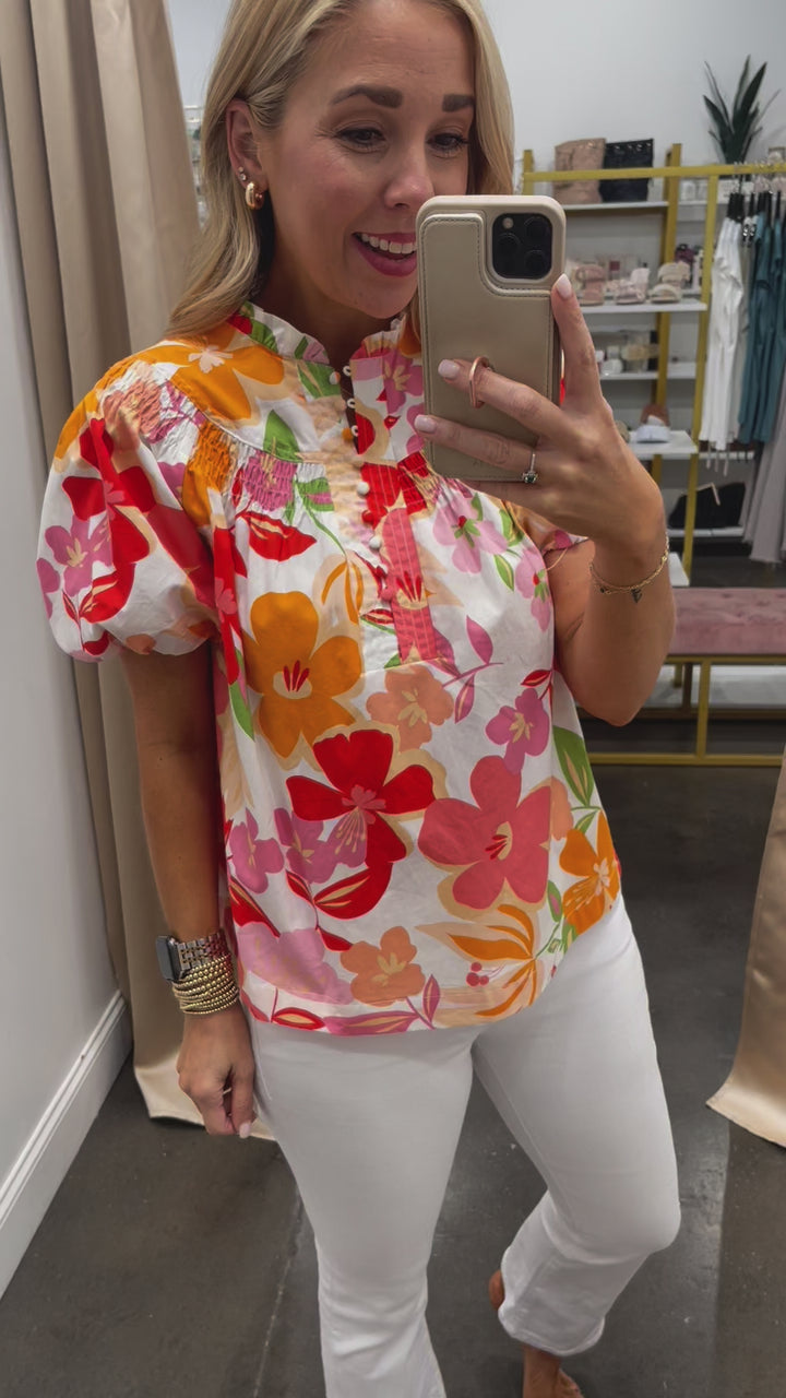 Button Front Floral Top