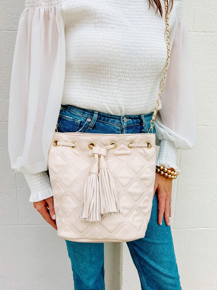 Estelle Quilted Bucket Bag - Cream