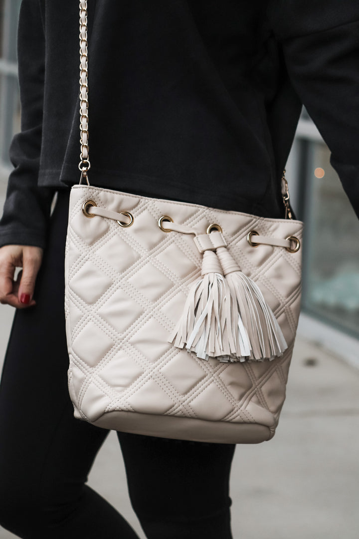 Estelle Quilted Bucket Bag - Cream