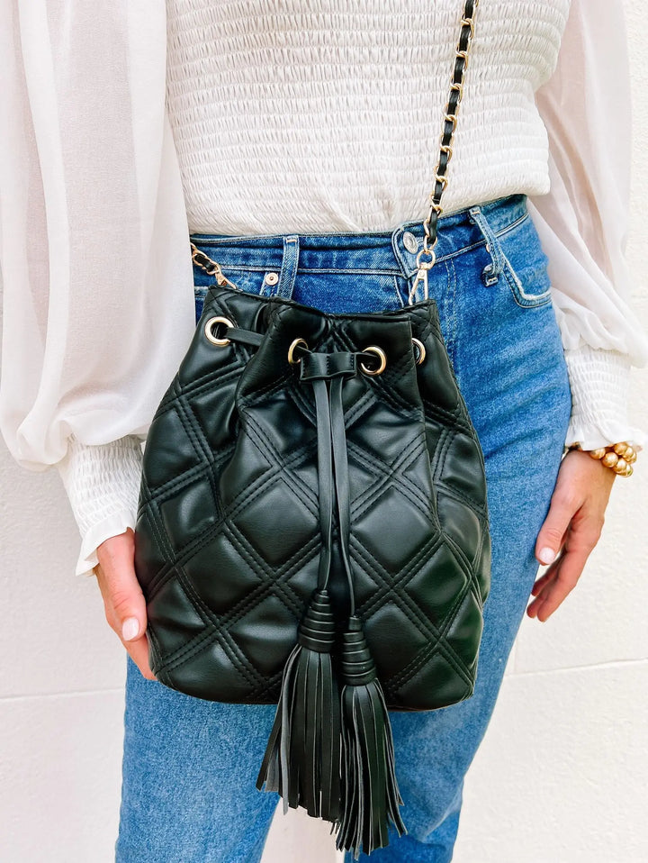 Estelle Quilted Bucket Bag - Black